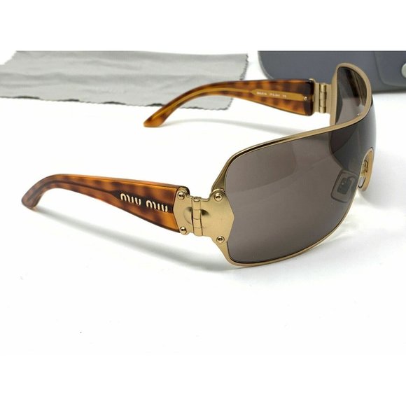 MIU MIU SUNGLASSES SMU51G 7FS-3N1 Shield Gold And Tortoise - Picture 4 of 12